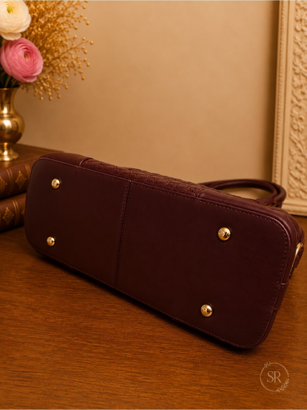 St. John Wine Leather Dome Satchel Quilted Shoulder Bag Purse - Picture 7 of 11